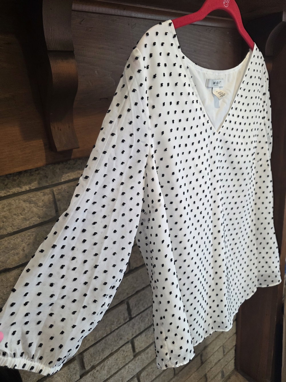 White House Black Market White V-Neck Polka Dot Blouse - Picture 4 of 6